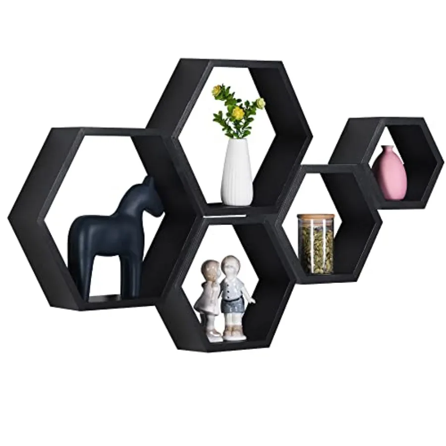Hexagon Floating Shelves, Wall Mounted Wood Farmhouse Storage Honeycomb Shelf Set of 5, for Bathroom, Kitchen, Bedroom, Living
Hexagon Floating Shelves, Wall Mounted Wood Farmhouse Storage Honeycomb Shelf Set of 5, for Bathroom, Kitchen, Bedroom, Living