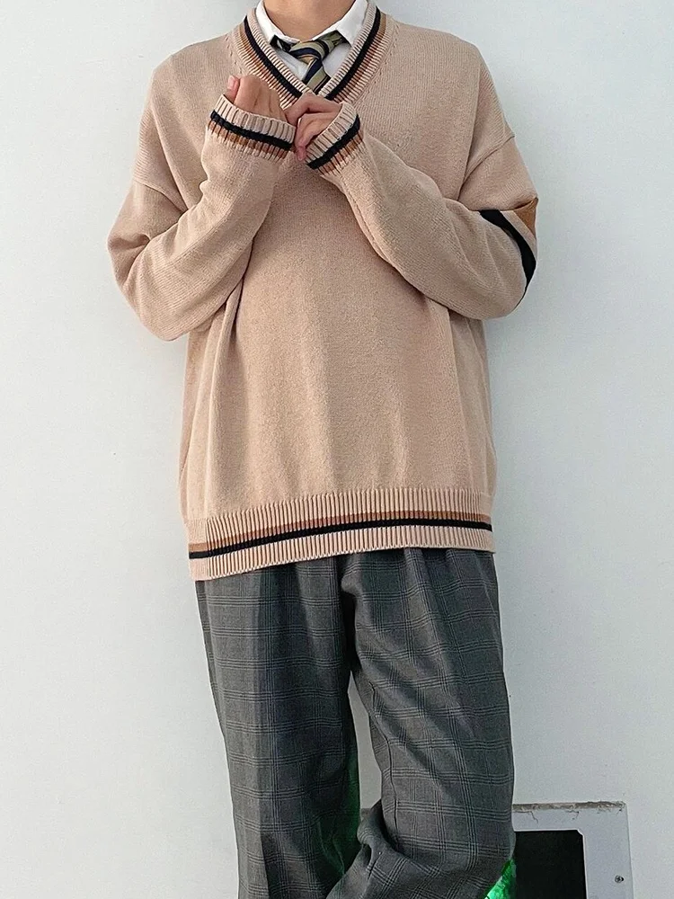 Loose Long Sleeve Knitted Sweater Uniform Style V-Neck Vintage Striped Unisex College Fashion Autumn Winter Casual Wear
Loose Long Sleeve Knitted Sweater Uniform Style V-Neck Vintage Striped Unisex College Fashion Autumn Winter Casual Wear