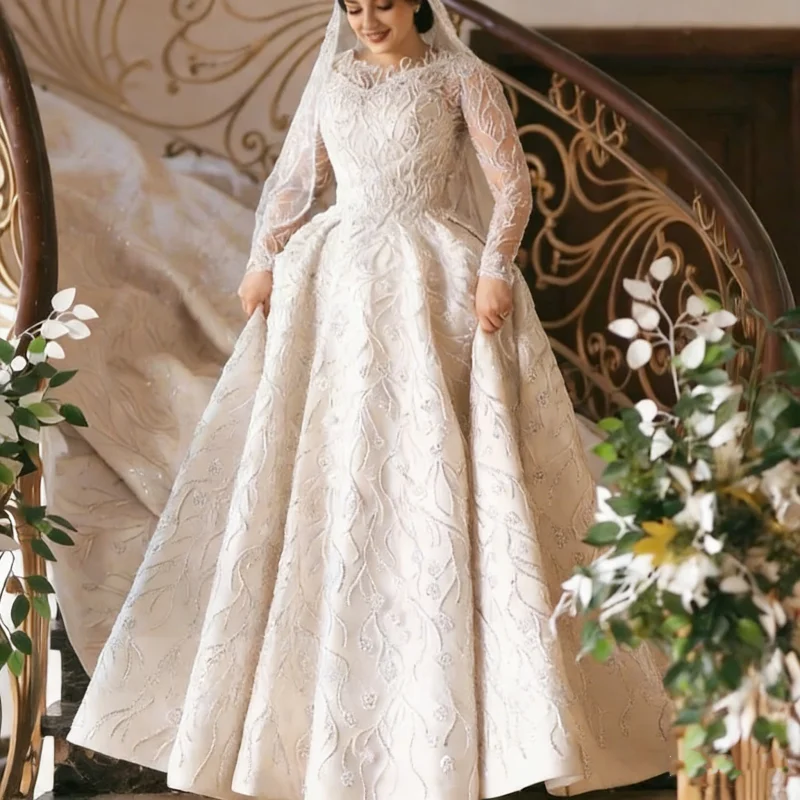 Customized 2026 Luxury Long Sleeve Bridal Dresses Luxurious Beaded Wedding Dresses Floor-length Dress Vestidos De Novia
Customized 2026 Luxury Long Sleeve Bridal Dresses Luxurious Beaded Wedding Dresses Floor-length Dress Vestidos De Novia