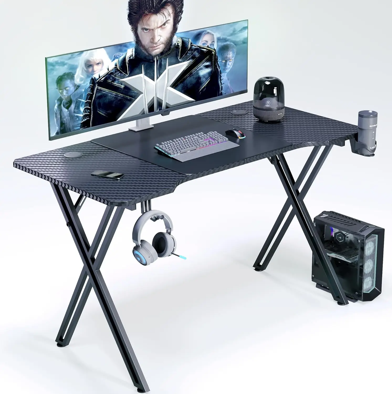 X-Men Gaming Desk - Ergonomic Gaming Computer Table, 55 Inch Carbon Fiber Surface Pc Workstation With Cup Holder & Headphone
X-Men Gaming Desk - Ergonomic Gaming Computer Table, 55 Inch Carbon Fiber Surface Pc Workstation With Cup Holder & Headphone