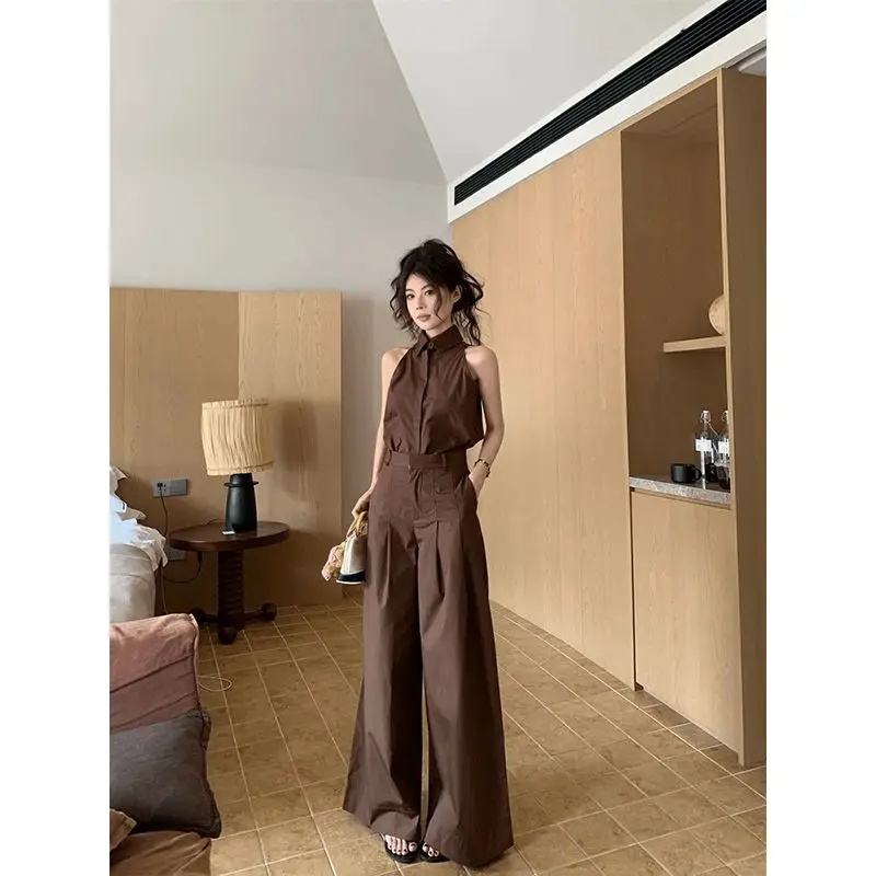 New Temperature High-end Advanced Simple Sleeveless Vest Shirt Top and Trousers Wide-leg Trousers Two Piece Sets Womens Outifits
New Temperature High-end Advanced Simple Sleeveless Vest Shirt Top and Trousers Wide-leg Trousers Two Piece Sets Womens Outifits