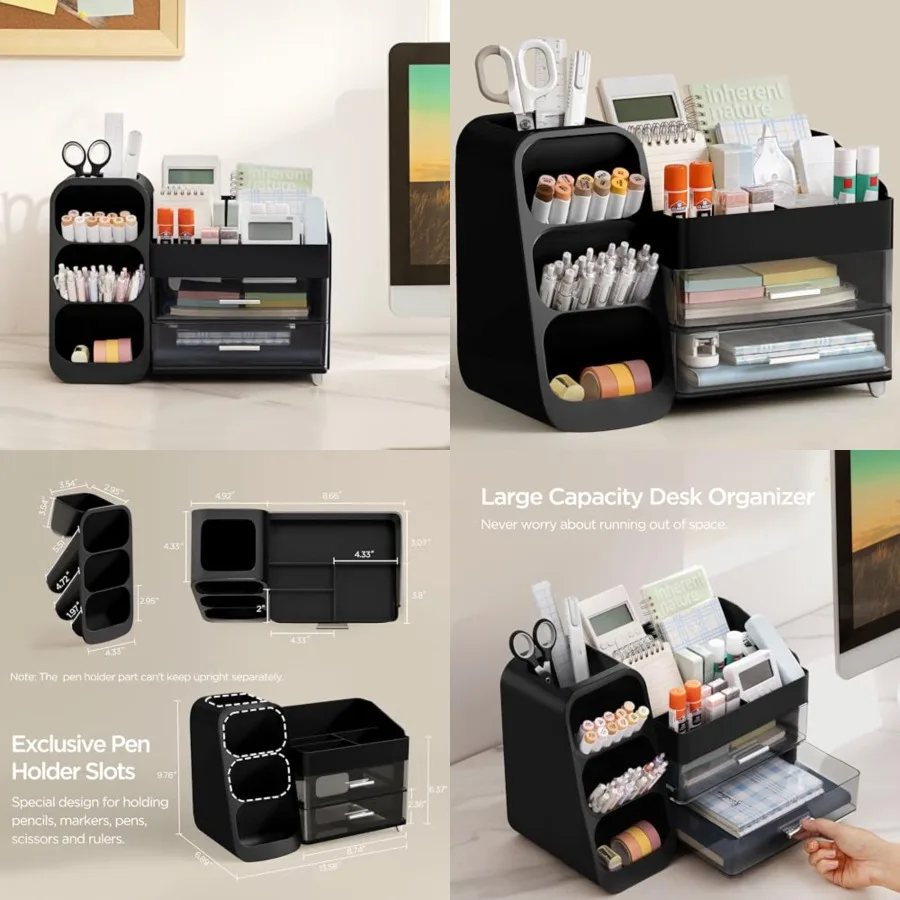 Desk Organizer with Pen Pencil Holder for Desk, Pen Organizer with 2 Drawers, Desk Organizers and Accessories with 4 Compartmen
Desk Organizer with Pen Pencil Holder for Desk, Pen Organizer with 2 Drawers, Desk Organizers and Accessories with 4 Compartmen