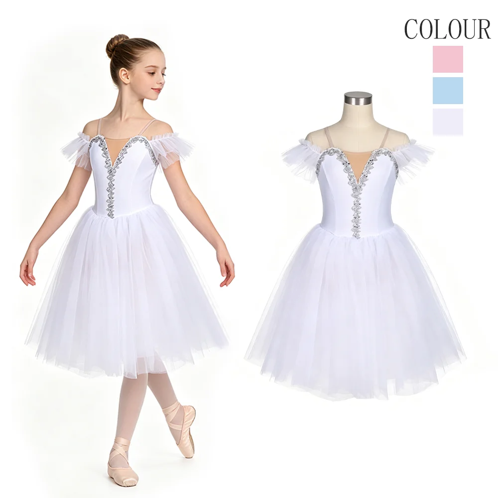 Elegant White Ballet Dress for Girls Professional Performance Dance Costume with Rhinestone Bodice & Flowy Knee-Length Skirt
Elegant White Ballet Dress for Girls Professional Performance Dance Costume with Rhinestone Bodice & Flowy Knee-Length Skirt