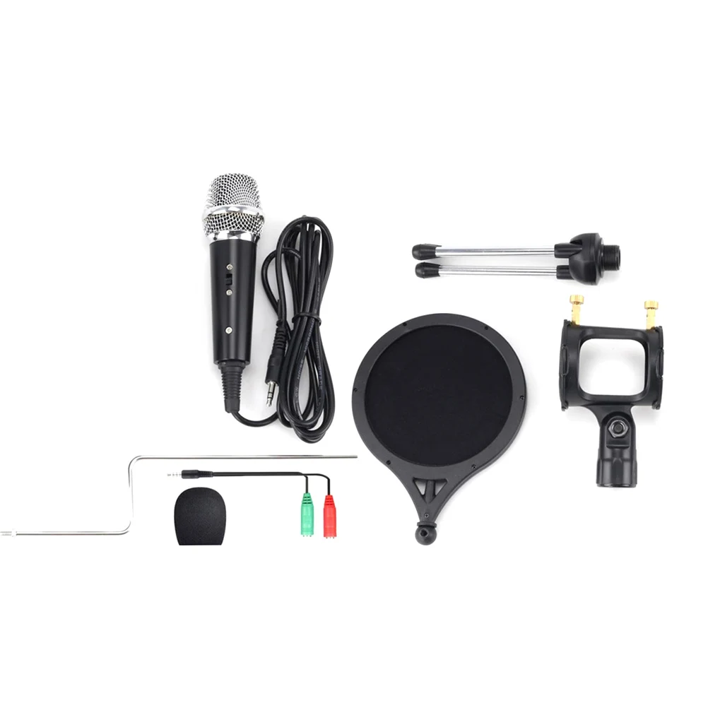 Portable K Microphone Set 3.5mm Live Mic Adjustable Holder Black Stent for Karaoke Recording Compatible Phone Laptop
Portable K Microphone Set 3.5mm Live Mic Adjustable Holder Black Stent for Karaoke Recording Compatible Phone Laptop