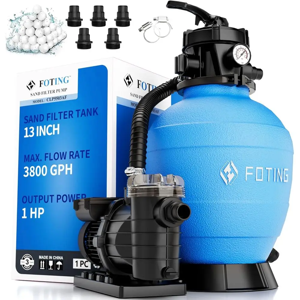 Насос-фильтр для наземных бассейнов 1HP 3800GPH с 7-позиционным многопортовым клапаном и таймером, подходит для бассейнов объемом до 13 000 галлонов, синий
Насос-фильтр для наземных бассейнов 1HP 3800GPH с 7-позиционным многопортовым клапаном и таймером, подходит для бассейнов объемом до 13 000 галлонов, синий