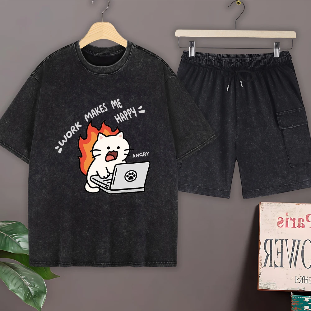 What Cool Cat With A Knife Cotton Washed T-Shirts Set Mens Summer Oversize T Shirt Cargo Shorts O-Neck Short Sleeve Tops Pants
What Cool Cat With A Knife Cotton Washed T-Shirts Set Mens Summer Oversize T Shirt Cargo Shorts O-Neck Short Sleeve Tops Pants