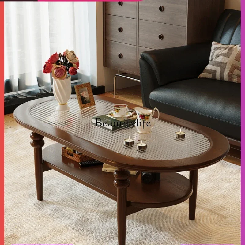 x4 American retro solid wood coffee table living room household small apartment French glass round coffee table
x4 American retro solid wood coffee table living room household small apartment French glass round coffee table