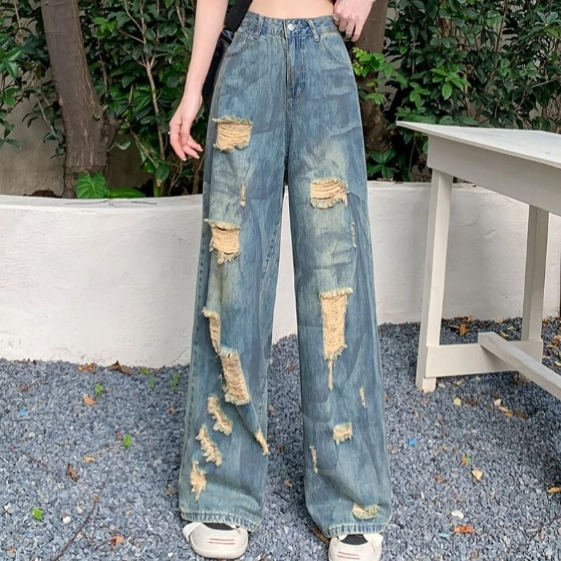 Slimming High-Waist Women's Ripped Jeans American Post-Apocalyptic Beggar Style Summer New Long Thin Denim Ink Splash Design
Slimming High-Waist Women's Ripped Jeans American Post-Apocalyptic Beggar Style Summer New Long Thin Denim Ink Splash Design