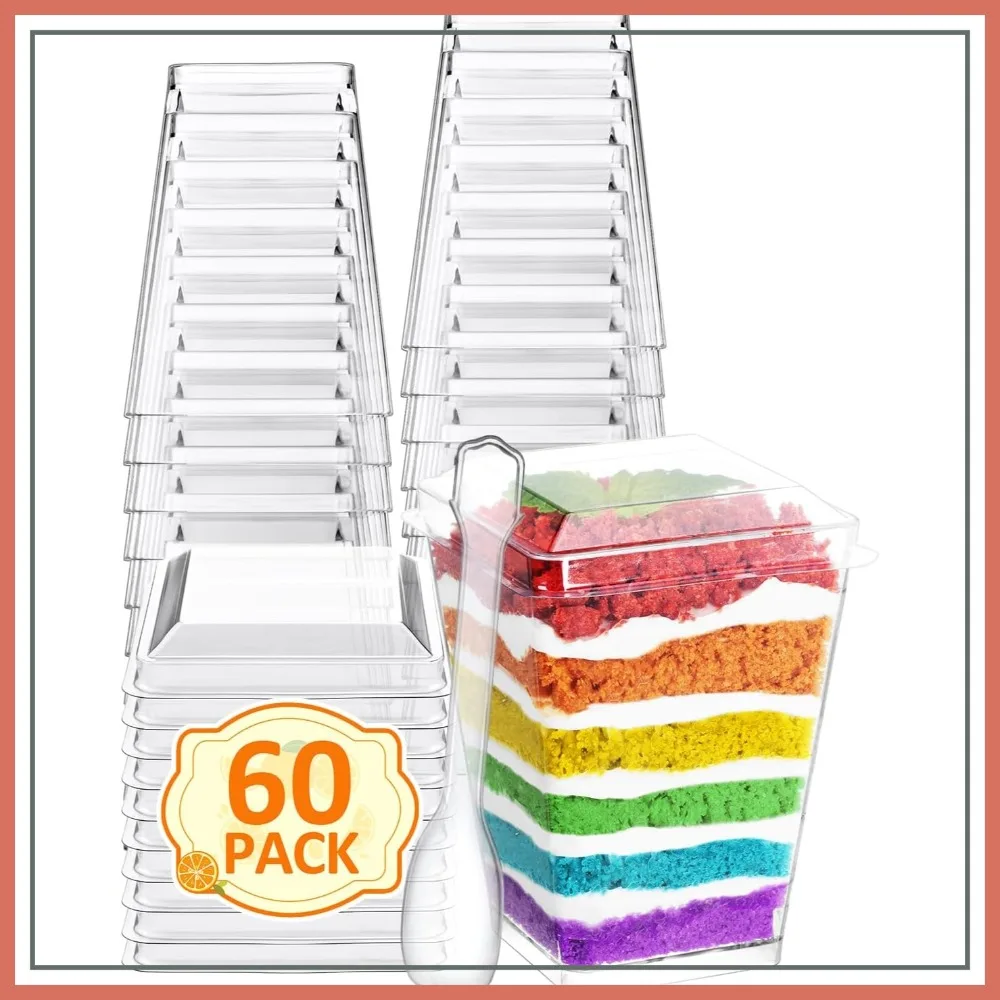 60 Sets 5oz Dessert Cups with Lids and Spoon - Clear Plastic Parfait Cups for Party Appetizers
60 Sets 5oz Dessert Cups with Lids and Spoon - Clear Plastic Parfait Cups for Party Appetizers