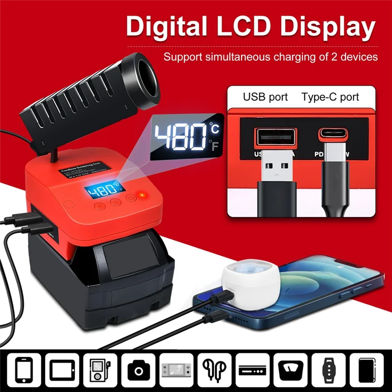 AB15-Паяльная станция для аккумулятора M18, беспроводной паяльник 18 В с цифровым ЖК-дисплеем, портом USB и Type-C
AB15-Паяльная станция для аккумулятора M18, беспроводной паяльник 18 В с цифровым ЖК-дисплеем, портом USB и Type-C