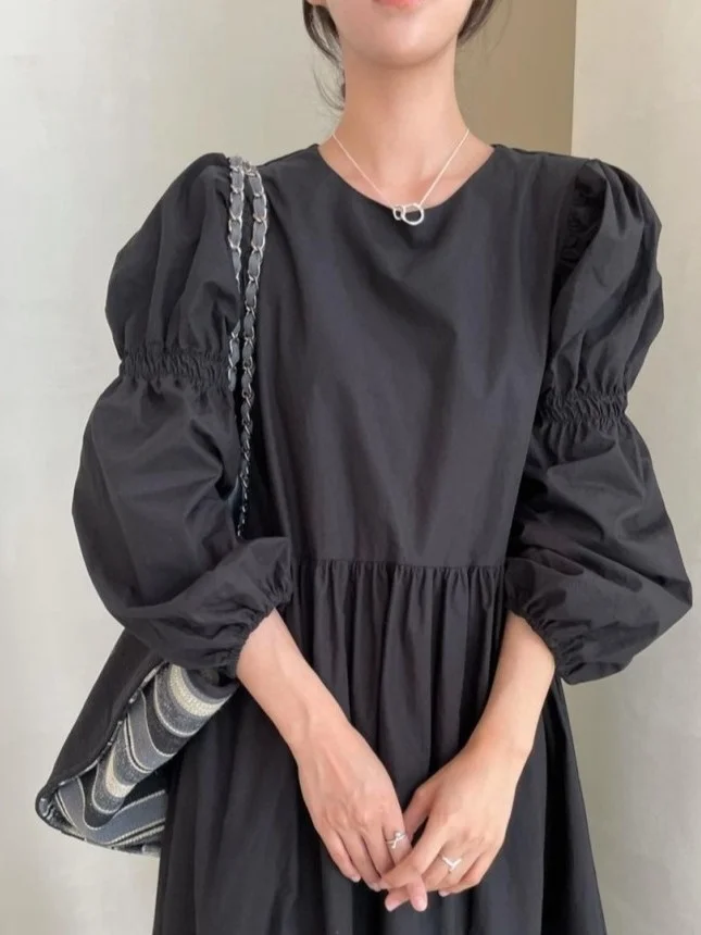 Chic Vintage round Ne Design Pleated Splice Mid-Length Bubble Sve Dr Ele Wrinkles Splicing Design Comfortable to ... 
Chic Vintage round Ne Design Pleated Splice Mid-Length Bubble Sve Dr Ele Wrinkles Splicing Design Comfortable to ...