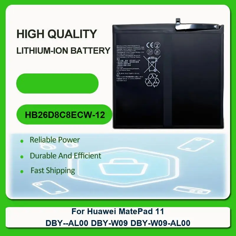 Replacement Tablet Battery For Huawei MatePad 11 DBY--AL00 DBY-W09 DBY-W09-AL00 HB26D8C8ECW-12
Replacement Tablet Battery For Huawei MatePad 11 DBY--AL00 DBY-W09 DBY-W09-AL00 HB26D8C8ECW-12