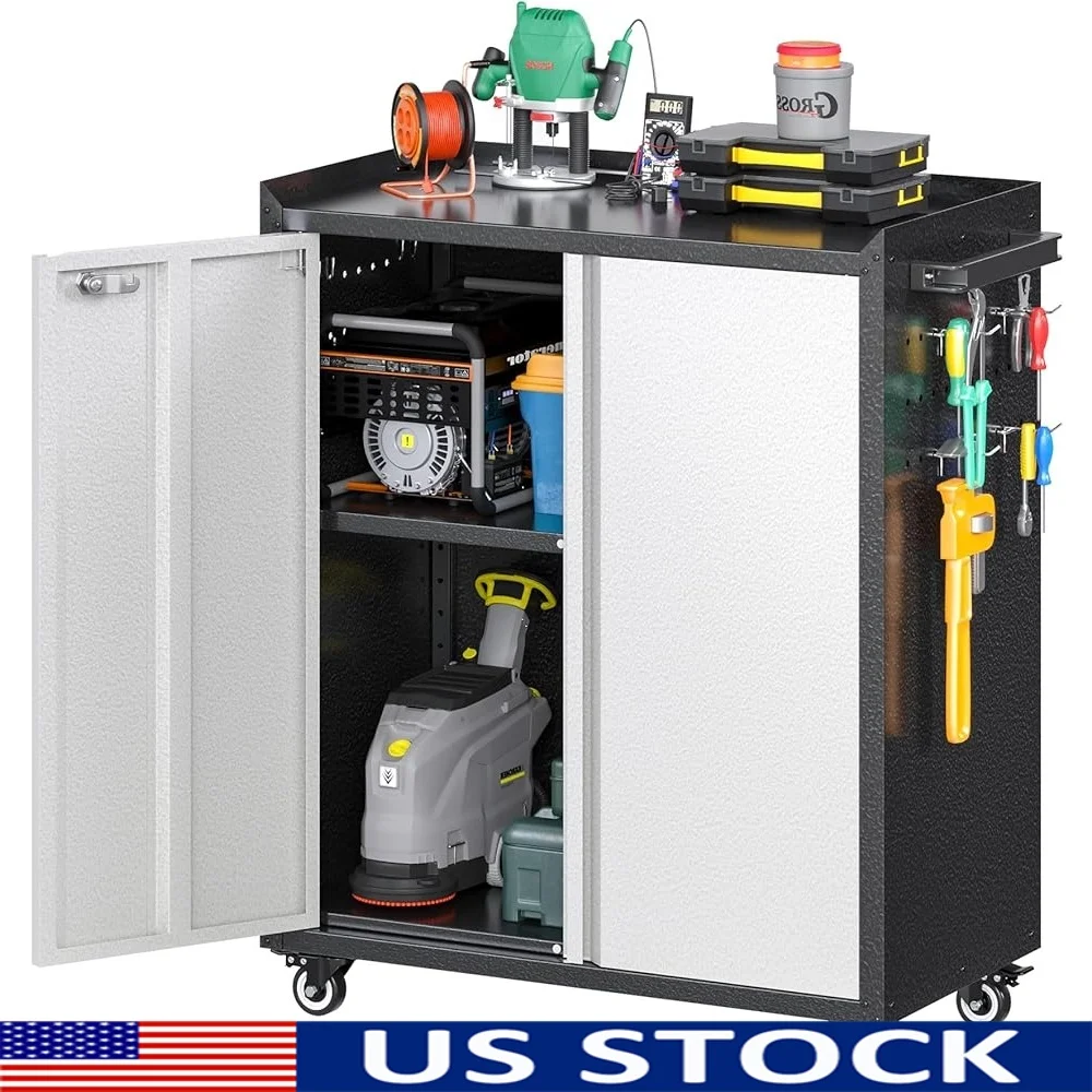 Metal Garage Storage Cabinet on Wheels Lockable Tool Organizer with Adjustable Shelves Side Pegboards and Hooks Tools
Metal Garage Storage Cabinet on Wheels Lockable Tool Organizer with Adjustable Shelves Side Pegboards and Hooks Tools