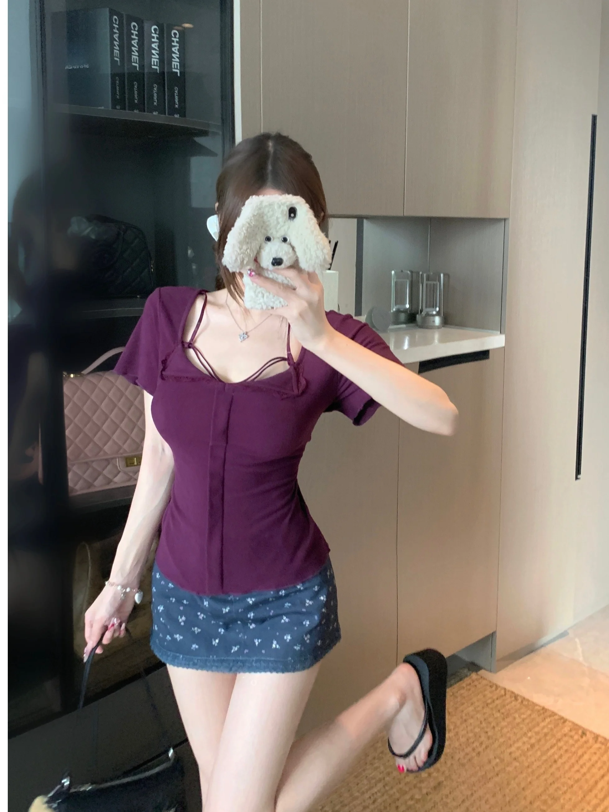 Slim Fit Short Sleeve T-Shirt Women's Summer New Style Waist Cinching Fashionable Top plus Size Sweet And Spicy Girl Purple
Slim Fit Short Sleeve T-Shirt Women's Summer New Style Waist Cinching Fashionable Top plus Size Sweet And Spicy Girl Purple