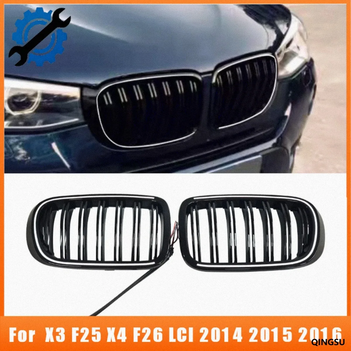 Double Slat Gloss Black Illuminated Split Kidney Grille For BMW X3 F25 X4 F26 LCI 2014-2016 LED Light Front Grill Mod Accessory
Double Slat Gloss Black Illuminated Split Kidney Grille For BMW X3 F25 X4 F26 LCI 2014-2016 LED Light Front Grill Mod Accessory