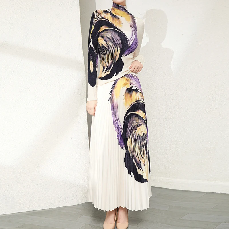 2025 High Quality Pleat Printed Clothing Casual Style Women 2 Pieces Sets Long-sleeve Shirt and Long Pleated Skirt Two Piece Set
2025 High Quality Pleat Printed Clothing Casual Style Women 2 Pieces Sets Long-sleeve Shirt and Long Pleated Skirt Two Piece Set
