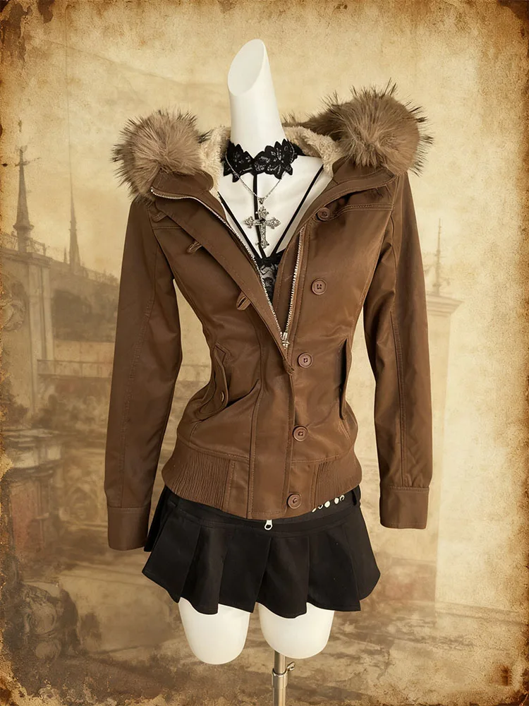 Slimming Effect Brown Fce Lined Hooded Jaet Korean Sle Vintage Faion Women's ort Coat Cotton Blend Long Sve
Slimming Effect Brown Fce Lined Hooded Jaet Korean Sle Vintage Faion Women's ort Coat Cotton Blend Long Sve