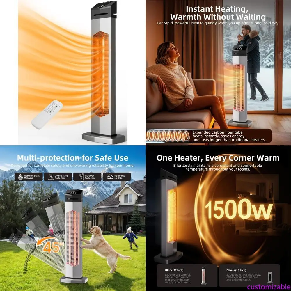 Portable 1500W Infrared Outdoor Patio Heater with Remote Control, 12-Hour Timer and IP54 Waterproof Rating, 37-Inch Tower Design
Portable 1500W Infrared Outdoor Patio Heater with Remote Control, 12-Hour Timer and IP54 Waterproof Rating, 37-Inch Tower Design