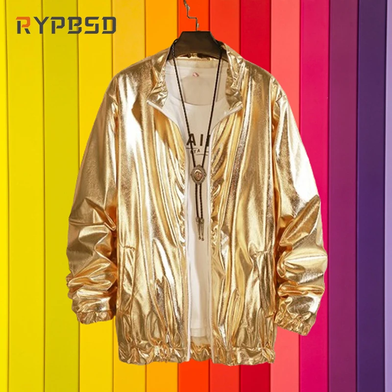 2024 Men Gold Silver Windbreaker Jacket Bomber Harajuku Streetwear Hip Hop Style Coats Shinny Autumn Fashion Dance Stage Costume
2024 Men Gold Silver Windbreaker Jacket Bomber Harajuku Streetwear Hip Hop Style Coats Shinny Autumn Fashion Dance Stage Costume