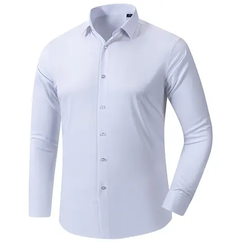 Men Shirt Bamboo Fiber Long Sleeve Anti-wrinkle Non-ironing Slim Fashion Casual Business Office White Blue Social Shirt 4XL 5XL