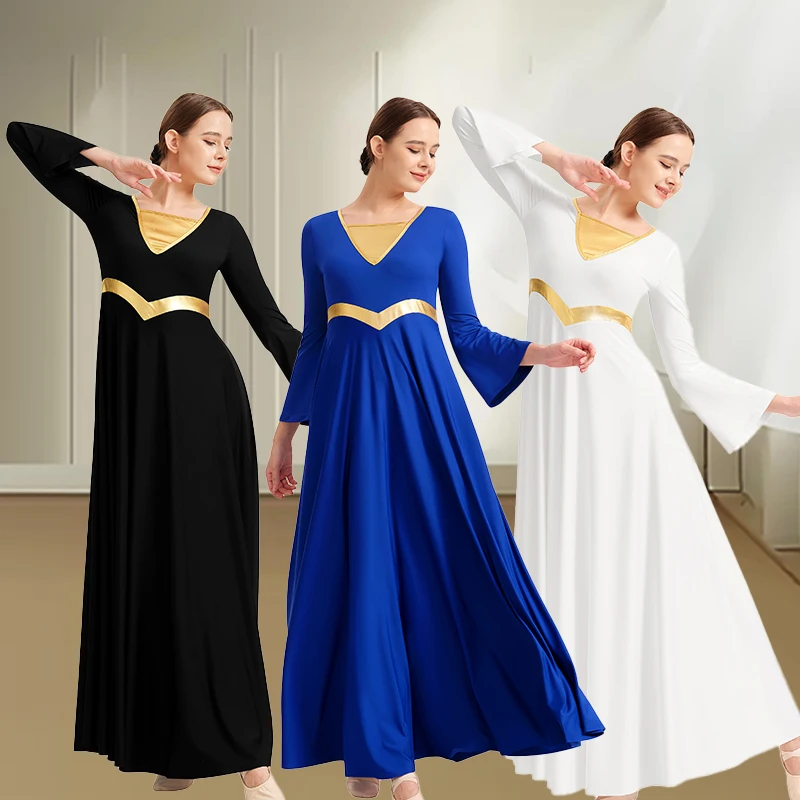 Women Metallic Splicing Freely Cut Praise Dance Dress Liturgical Long Sleeve Worship Costume
Women Metallic Splicing Freely Cut Praise Dance Dress Liturgical Long Sleeve Worship Costume