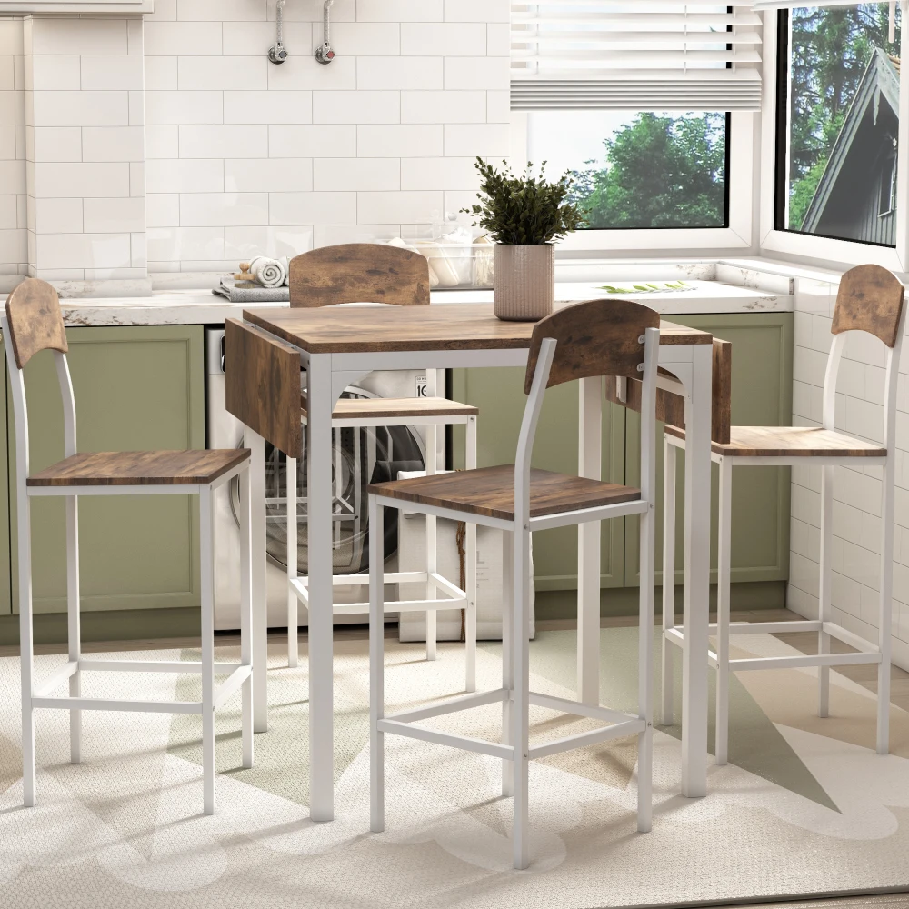 Farmhouse 5-piece Counter Height Drop Leaf Dining Table Set with Dining Chairs for 4,White Frame+ Rustic Brown Tabletop
Farmhouse 5-piece Counter Height Drop Leaf Dining Table Set with Dining Chairs for 4,White Frame+ Rustic Brown Tabletop
