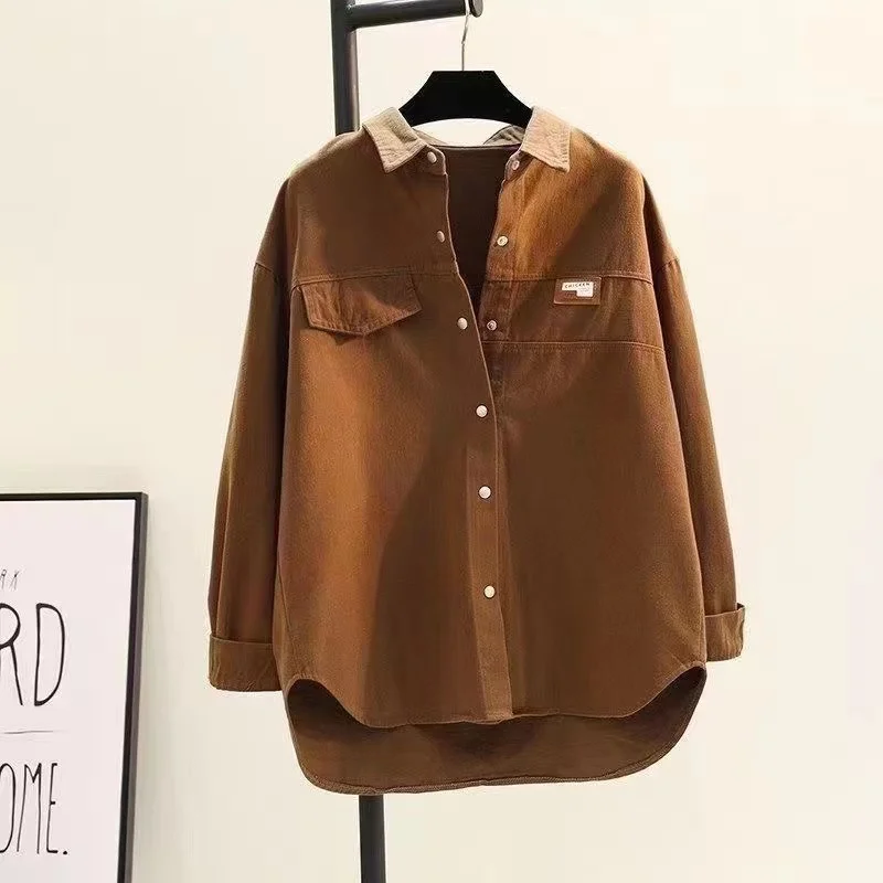 Loose Fit Thiened Cotton irt Women's Outerwear Korean Sle Long Sve Collar Pure Color Button Plaet Office Wear
Loose Fit Thiened Cotton irt Women's Outerwear Korean Sle Long Sve Collar Pure Color Button Plaet Office Wear