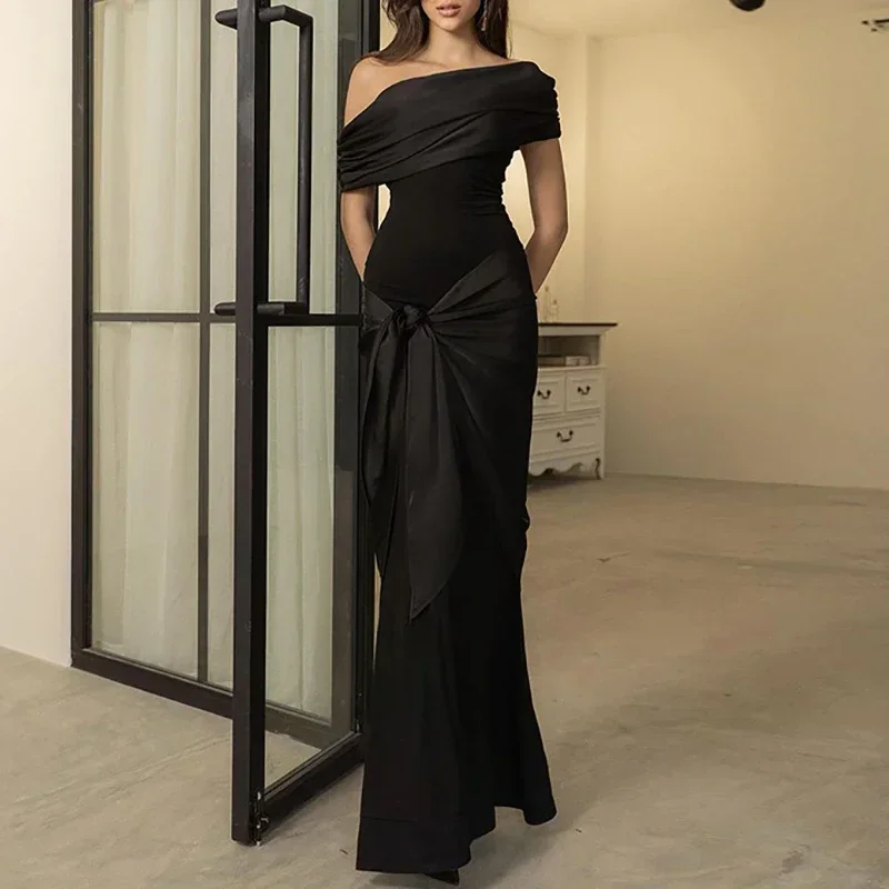 Женское сексуальное вечернее платье с открытыми плечами и высокой талией, черное тонкое длинное платье с запахом на бедрах, повседневное асимметричное платье трапециевидной формы с галстуком-бабочкой, Vestidos
Женское сексуальное вечернее платье с открытыми плечами и высокой талией, черное тонкое длинное платье с запахом на бедрах, повседневное асимметричное платье трапециевидной формы с галстуком-бабочкой, Vestidos