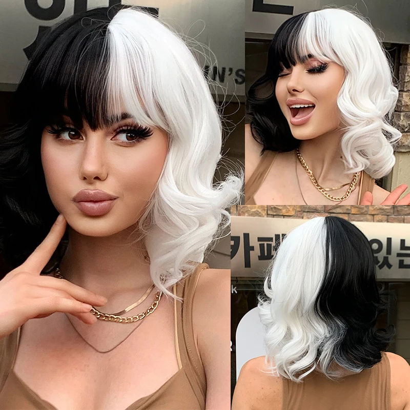 Cosplay Women Black White Witch Short Curly Hair European and American Halloween COS Full Head Wig
Cosplay Women Black White Witch Short Curly Hair European and American Halloween COS Full Head Wig