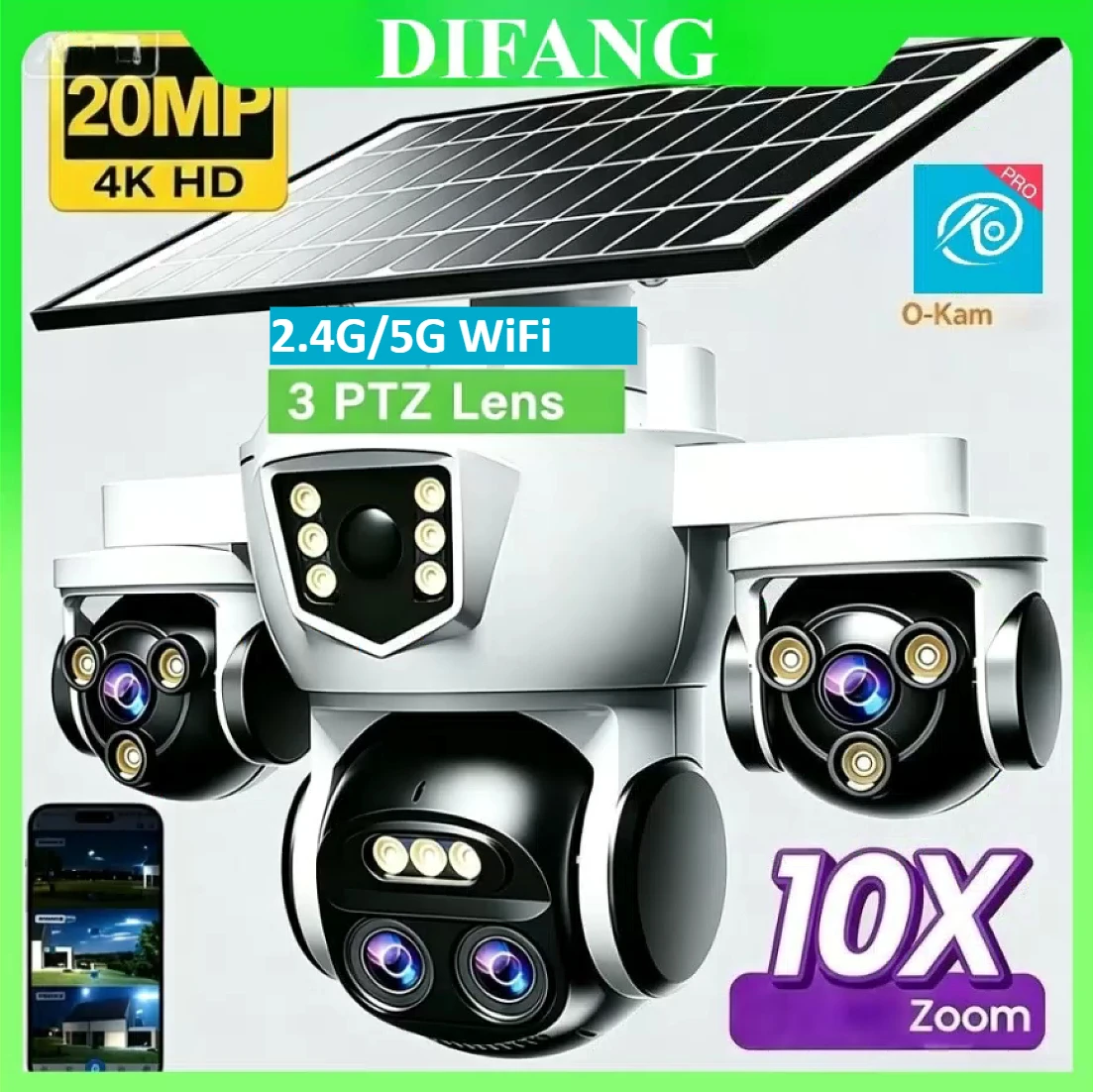 2.4G/5G WiFi 10K Four Len 3 PTZ Screens Outdoor Solar WiFi Security Camera 10X Zoom Wireless WiFi Solar CCTV Battery Long-sandby
2.4G/5G WiFi 10K Four Len 3 PTZ Screens Outdoor Solar WiFi Security Camera 10X Zoom Wireless WiFi Solar CCTV Battery Long-sandby