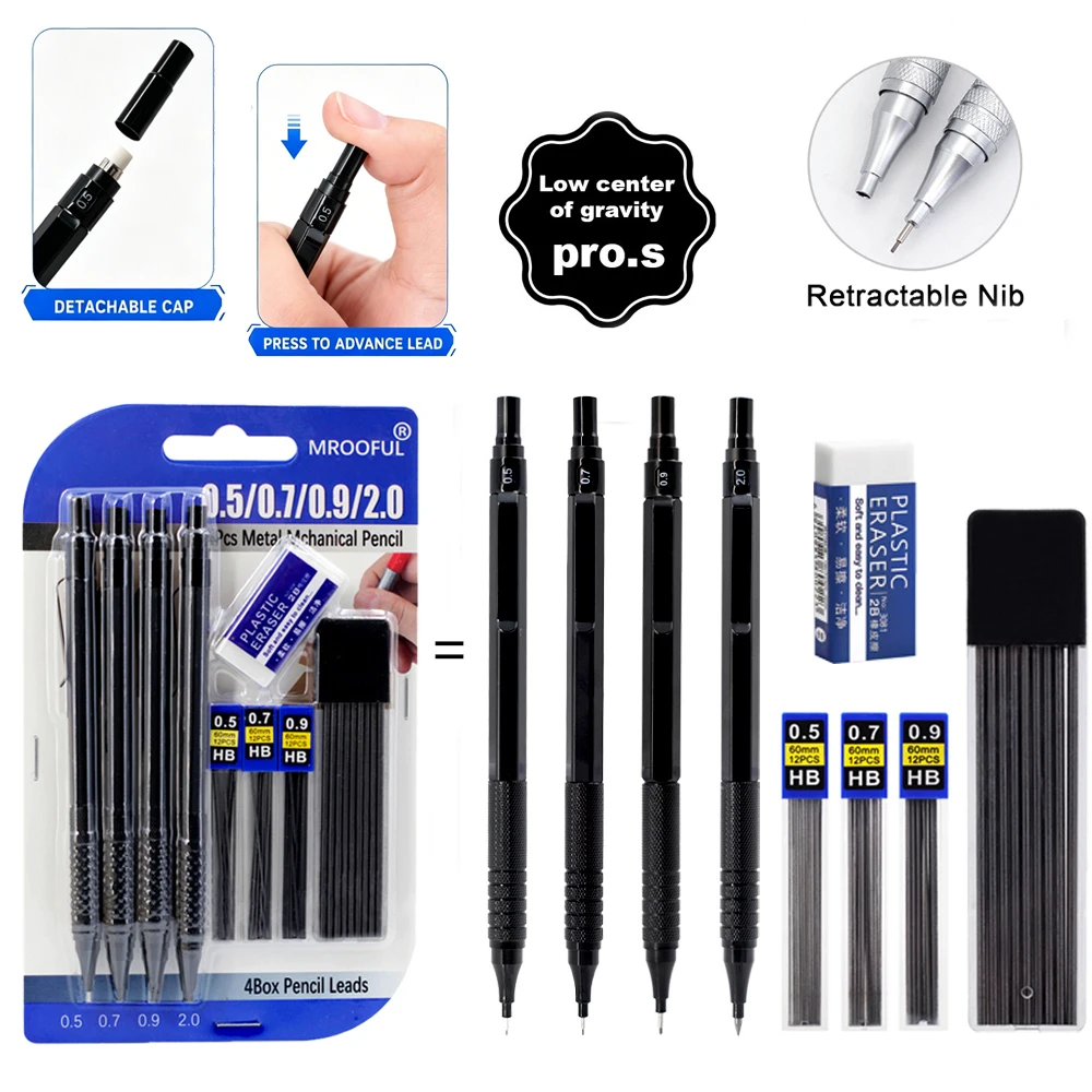 Low Center of Gravity Metal Mechanical Pencil Set 0.5-2.0mm Lead Refill Automatic Pencil Art Sketch Painting Writing Stationery
Low Center of Gravity Metal Mechanical Pencil Set 0.5-2.0mm Lead Refill Automatic Pencil Art Sketch Painting Writing Stationery