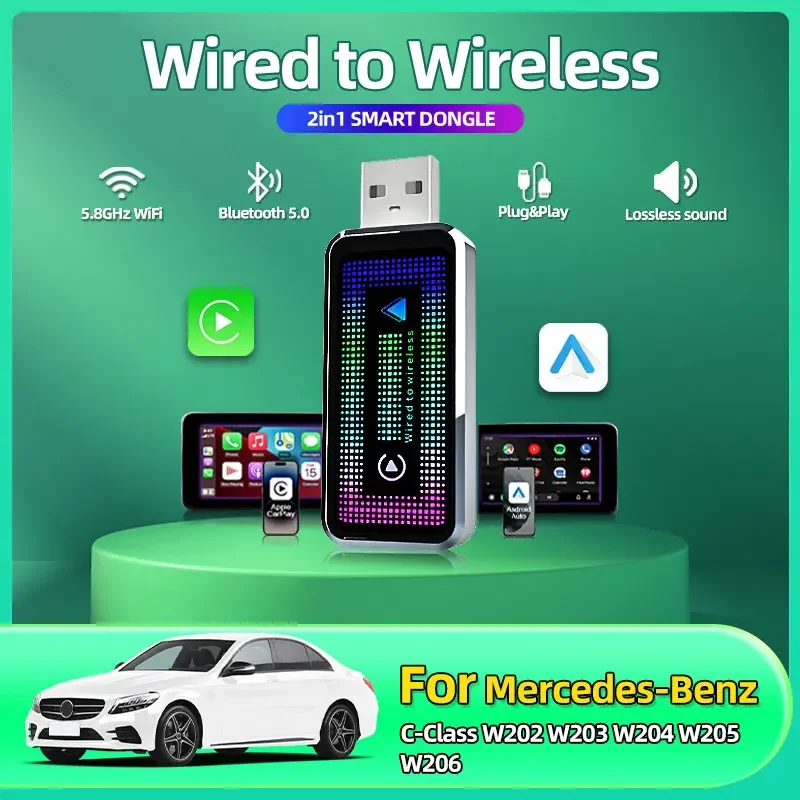 2in1 Wired to Wireless CarPlay Android Auto Adapter OEM Car Stereo With USB and lights For Mercedes-Benz C-Class W202 W203 W204
2in1 Wired to Wireless CarPlay Android Auto Adapter OEM Car Stereo With USB and lights For Mercedes-Benz C-Class W202 W203 W204