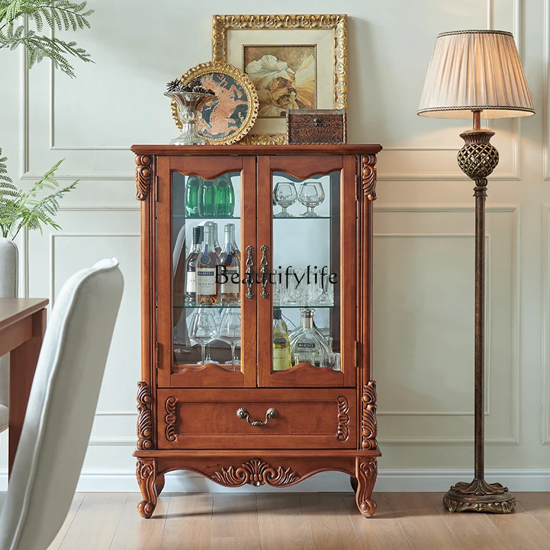 All solid wood American wine cabinet living room wall storage retro wine rack cabinet
All solid wood American wine cabinet living room wall storage retro wine rack cabinet