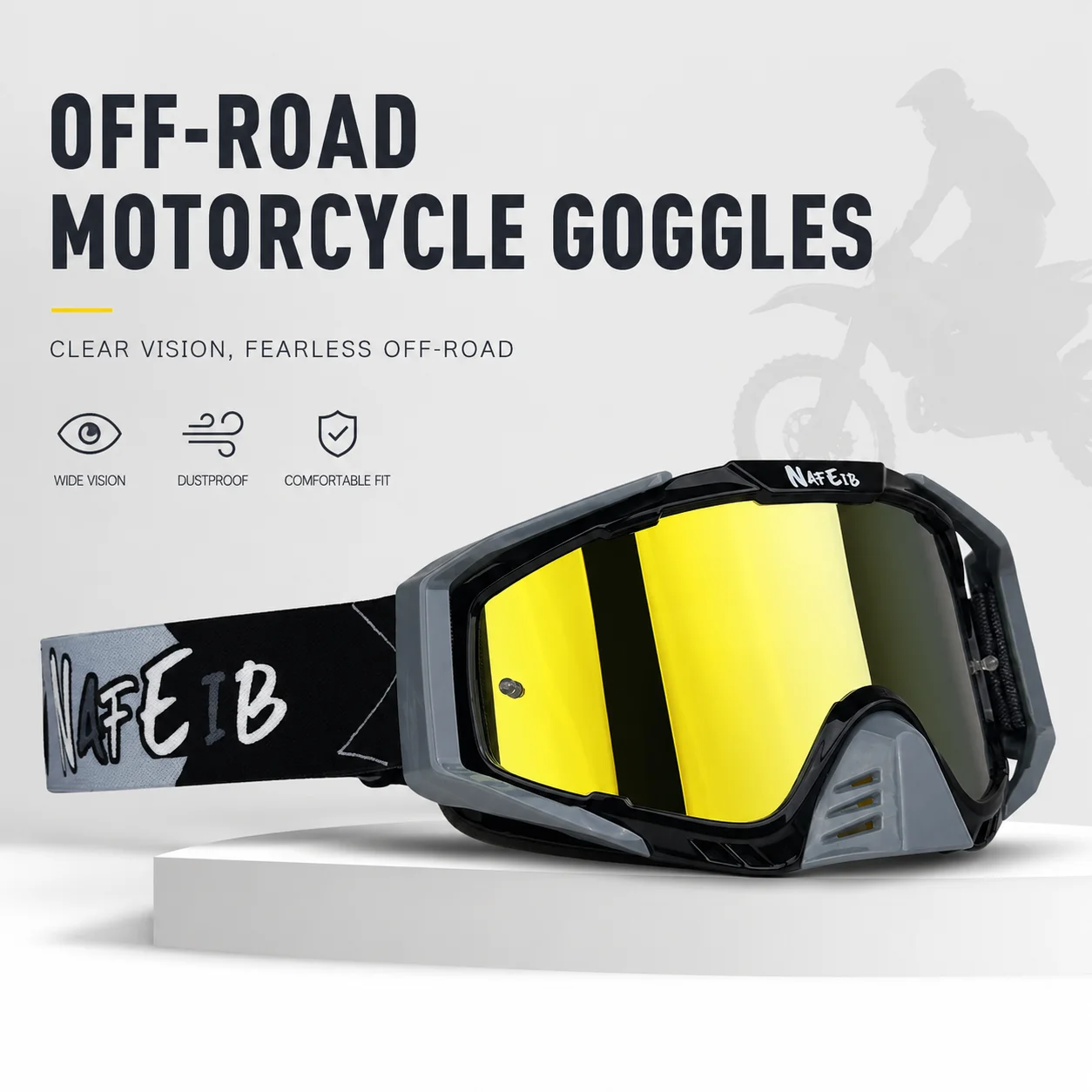 NAFEIB Unisex Off Road Goggles Breathable Sealed Frame HD Vision for Motocross ATV UTV All Terrain Riding Equipment
NAFEIB Unisex Off Road Goggles Breathable Sealed Frame HD Vision for Motocross ATV UTV All Terrain Riding Equipment