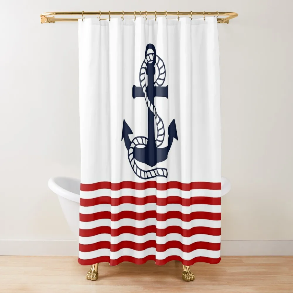 Nautical red and white stripes with a navy blue anchor Shower Curtain Bathroom Fabric Shower For Bathrooms Curtain
Nautical red and white stripes with a navy blue anchor Shower Curtain Bathroom Fabric Shower For Bathrooms Curtain