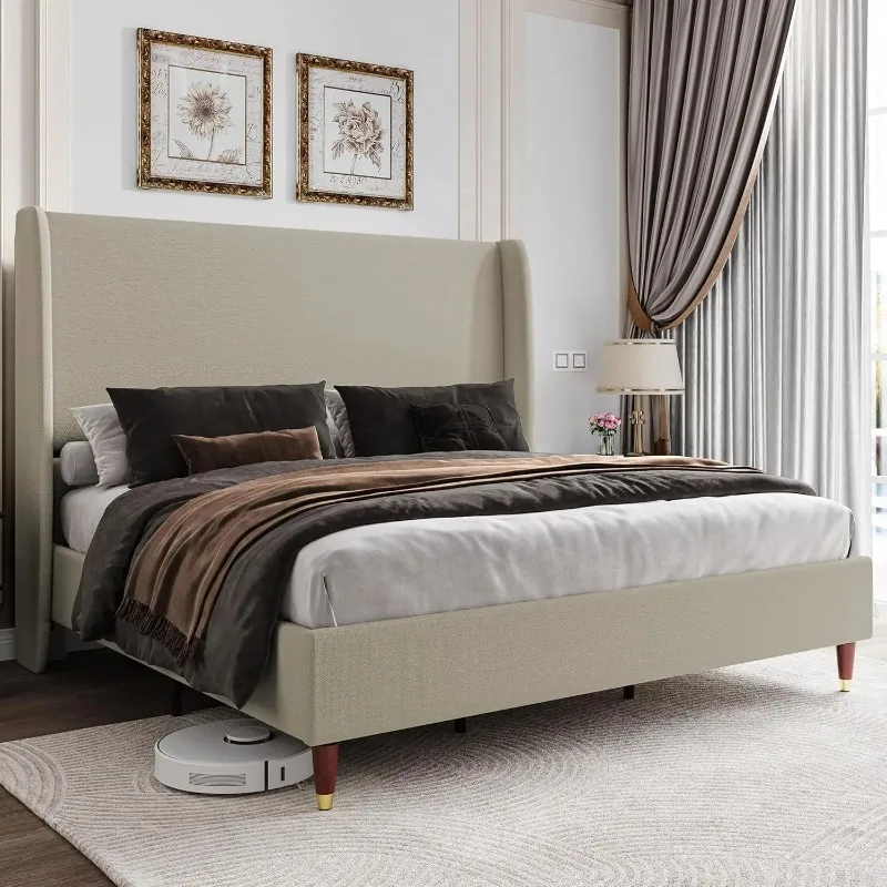 King Size Brown Upholstered Platform Bed 51.2 Inch Tall Wingback Headboard Solid Wood Leg No Box Spring Custom Bedroom Bed Frame
King Size Brown Upholstered Platform Bed 51.2 Inch Tall Wingback Headboard Solid Wood Leg No Box Spring Custom Bedroom Bed Frame