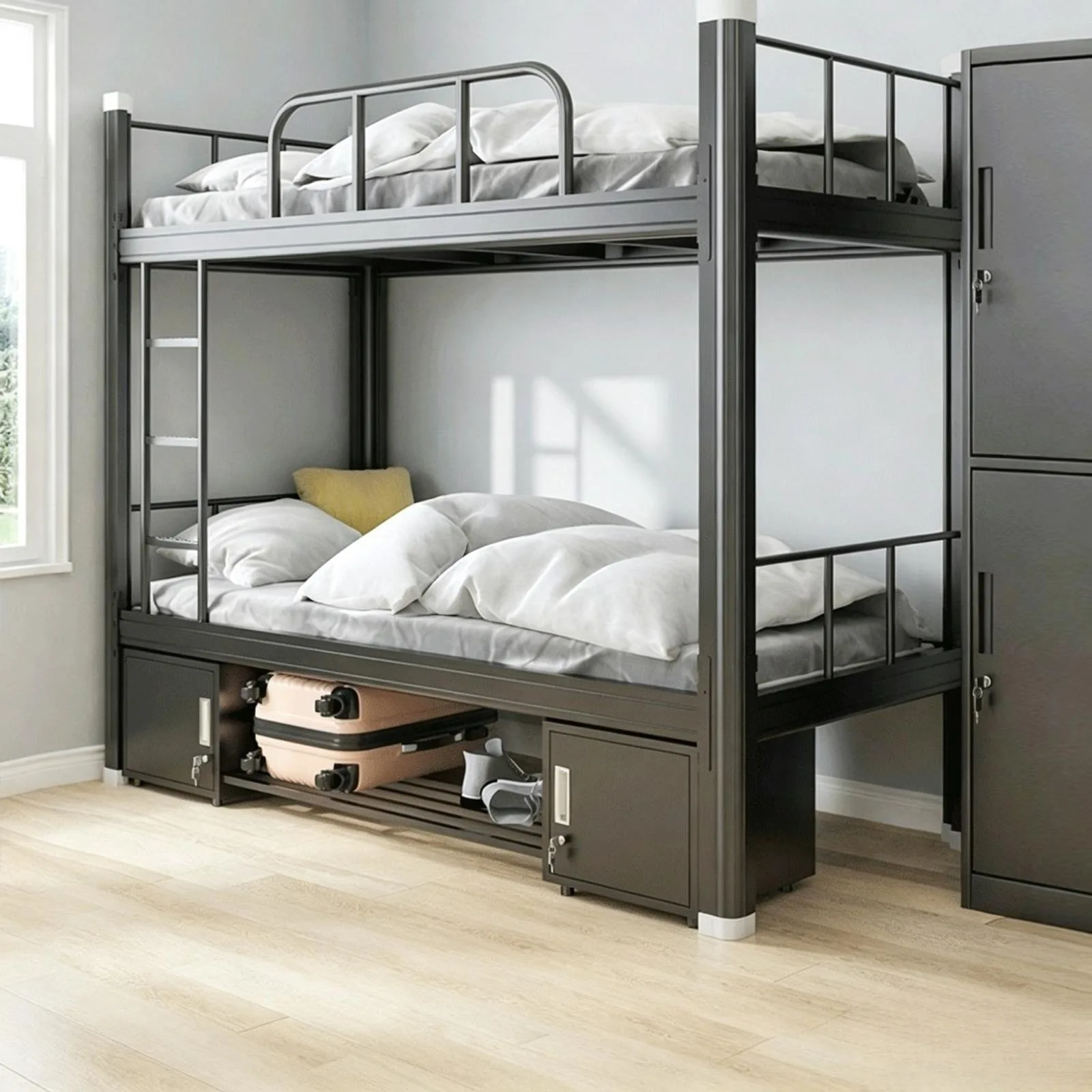 Upper and lower bunk iron frame bed Double staff wrought iron bunkbed Elevated bedSchool dormitory High and lobed Student do
Upper and lower bunk iron frame bed Double staff wrought iron bunkbed Elevated bedSchool dormitory High and lobed Student do
