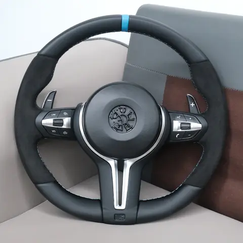 Blue Stripe Steering Wheel For BMW F30 F33 F34 F36 F10 F07 F12 F15 F16 F25 F26 F20 F22 F23 For Alcantara Wheel Modify Upgrade