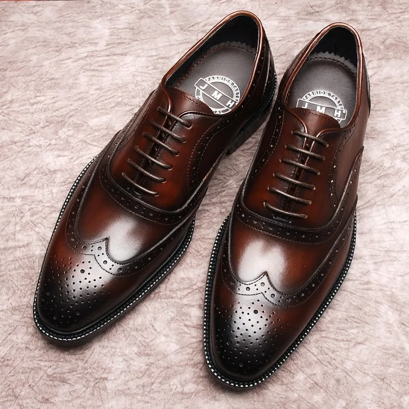 Genuine Leather Full Brogue Oxford Shoes Men British Style Formal Business Dress Shoes for Wedding Office
Genuine Leather Full Brogue Oxford Shoes Men British Style Formal Business Dress Shoes for Wedding Office