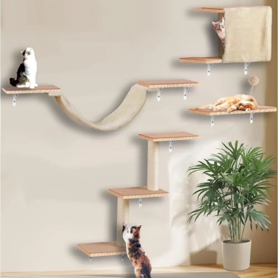Cat shelves for wall in solid wood beige: includes cat house bed hammock and sisal scratching post ladder
Cat shelves for wall in solid wood beige: includes cat house bed hammock and sisal scratching post ladder