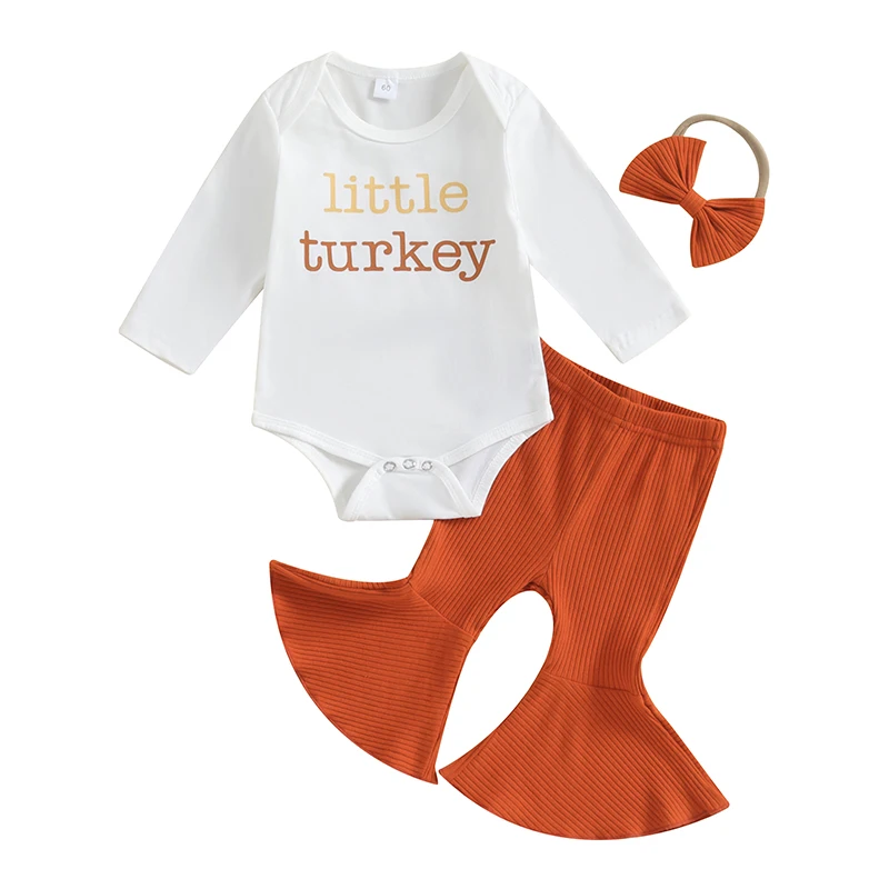 Baby Girls Fall Outfit Long Sleeve Letters Print Romper with Flare Pants and Headband Thanksgiving Clothes
Baby Girls Fall Outfit Long Sleeve Letters Print Romper with Flare Pants and Headband Thanksgiving Clothes