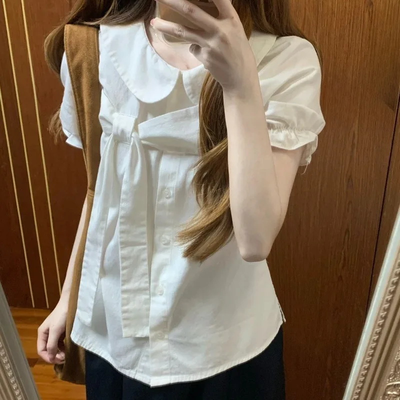 Sweet Peter Pan Collar Blouses Solid Spring Summer Bows Korean Fashion Chic Women Shirts Versatile Vintage Blusas Mujer
Sweet Peter Pan Collar Blouses Solid Spring Summer Bows Korean Fashion Chic Women Shirts Versatile Vintage Blusas Mujer
