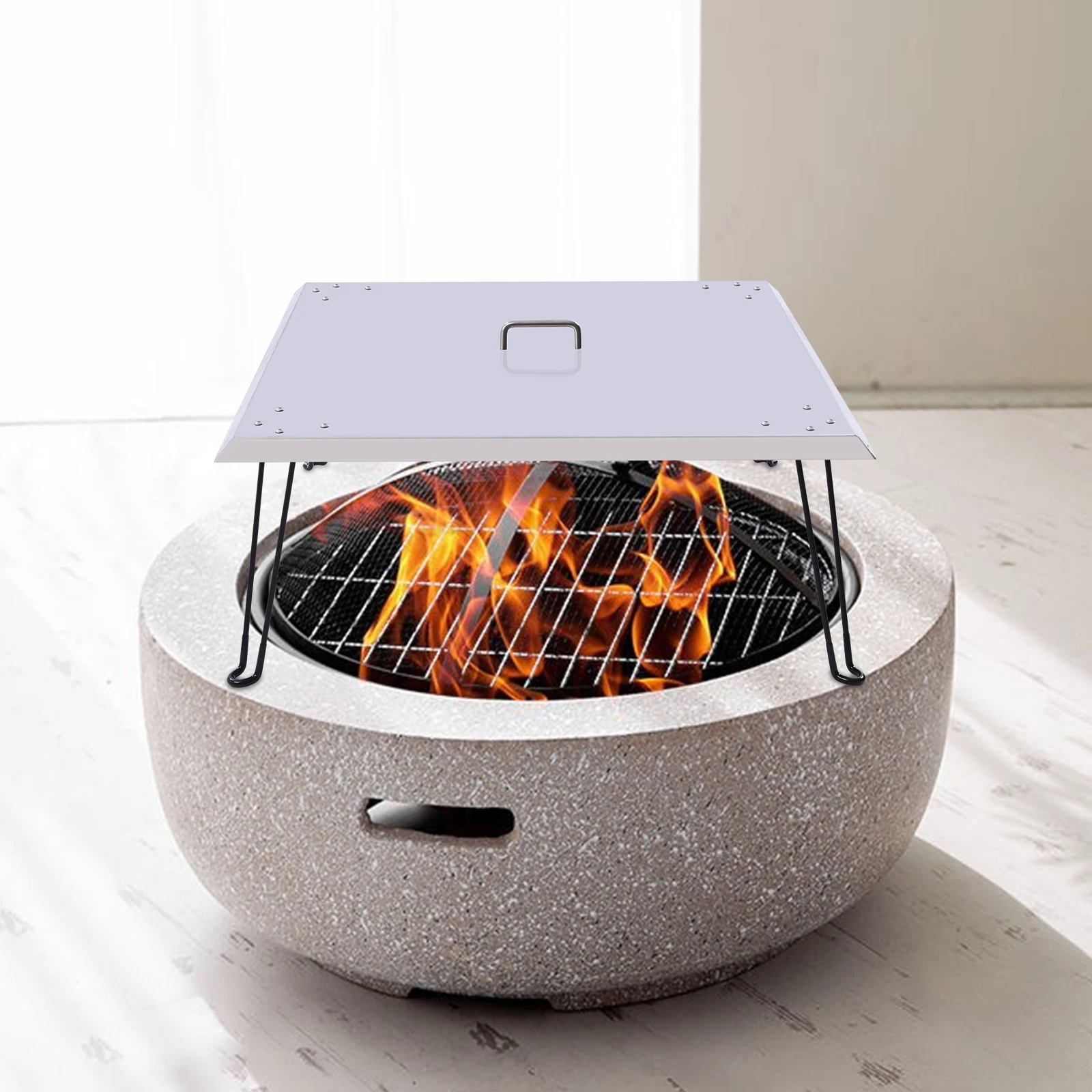 30'30'13' Foldable Fire Pit Heat Deflector Stainless Steel Fire Pit Cover Square Fire Pit Burner Cover to Push Heat Down Out
30'30'13' Foldable Fire Pit Heat Deflector Stainless Steel Fire Pit Cover Square Fire Pit Burner Cover to Push Heat Down Out