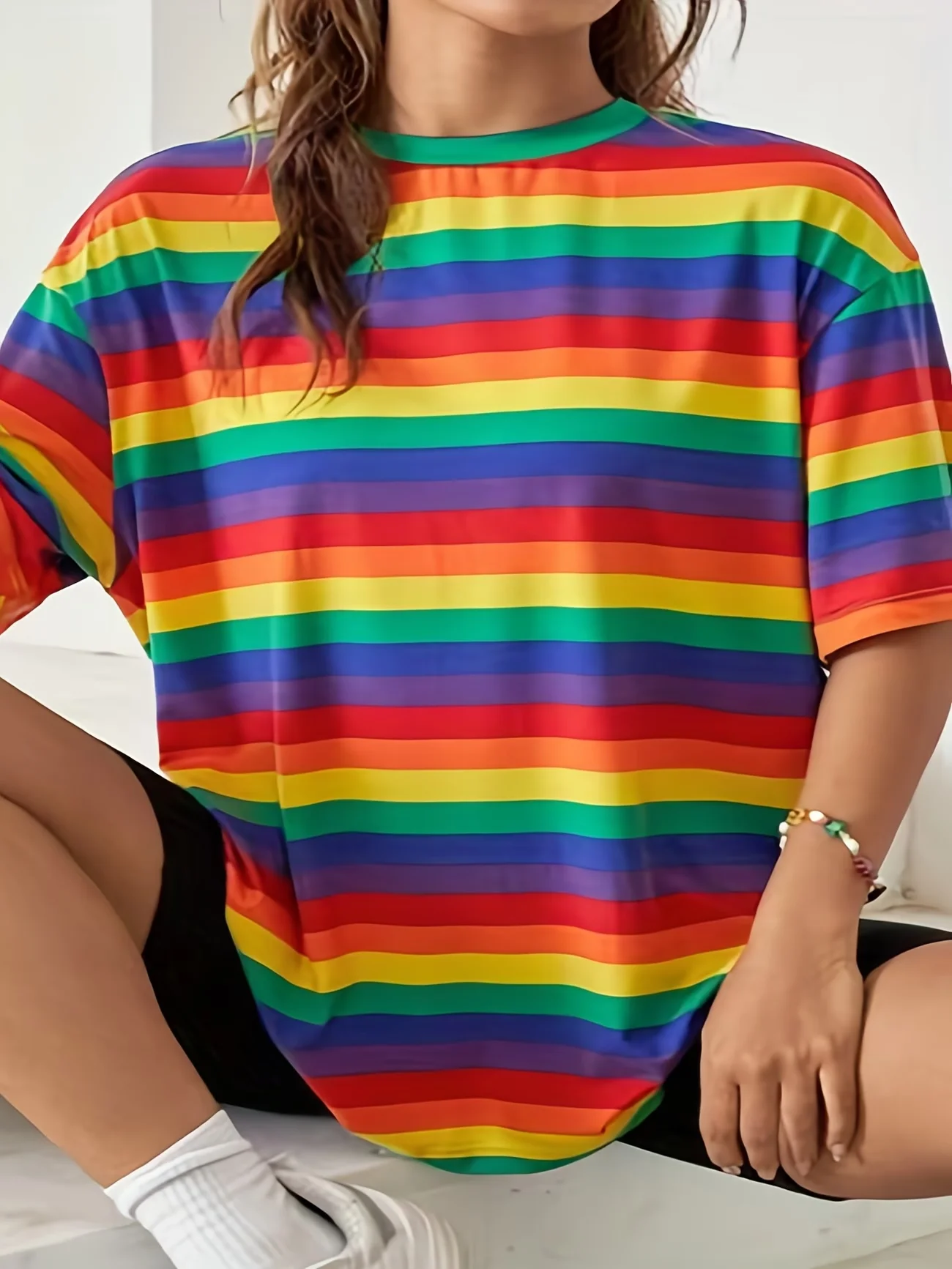 Rainbow Striped Women T Shirt Oversized Clothes Trend Casual Short Sleeve Crew Neck T Shirts Summer Lady Tees Daily Soft Wear
Rainbow Striped Women T Shirt Oversized Clothes Trend Casual Short Sleeve Crew Neck T Shirts Summer Lady Tees Daily Soft Wear
