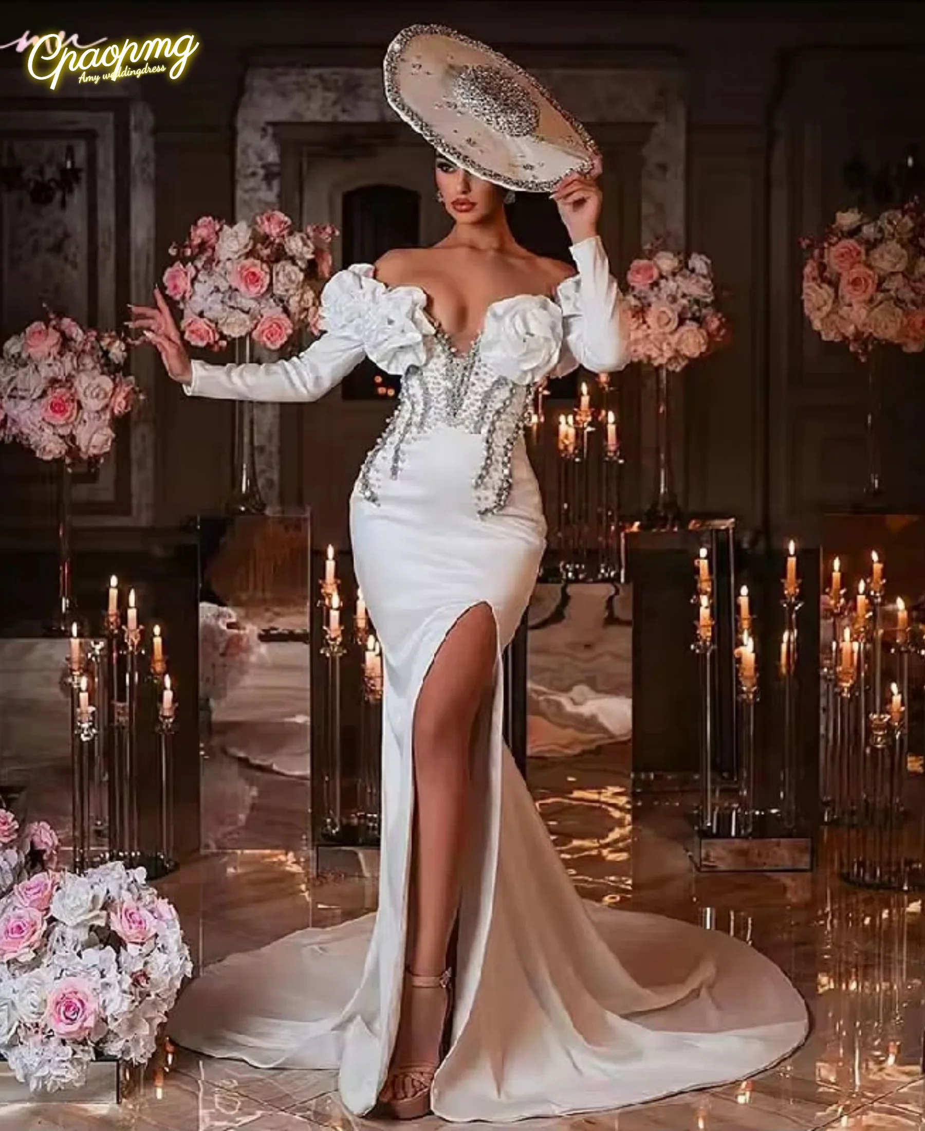 Свадебное платье русалки по индивидуальному заказу, платья для выпускного вечера с разрезом и длинными рукавами, с открытыми плечами, стразами, халаты со шлейфом, De Soiree
Свадебное платье русалки по индивидуальному заказу, платья для выпускного вечера с разрезом и длинными рукавами, с открытыми плечами, стразами, халаты со шлейфом, De Soiree