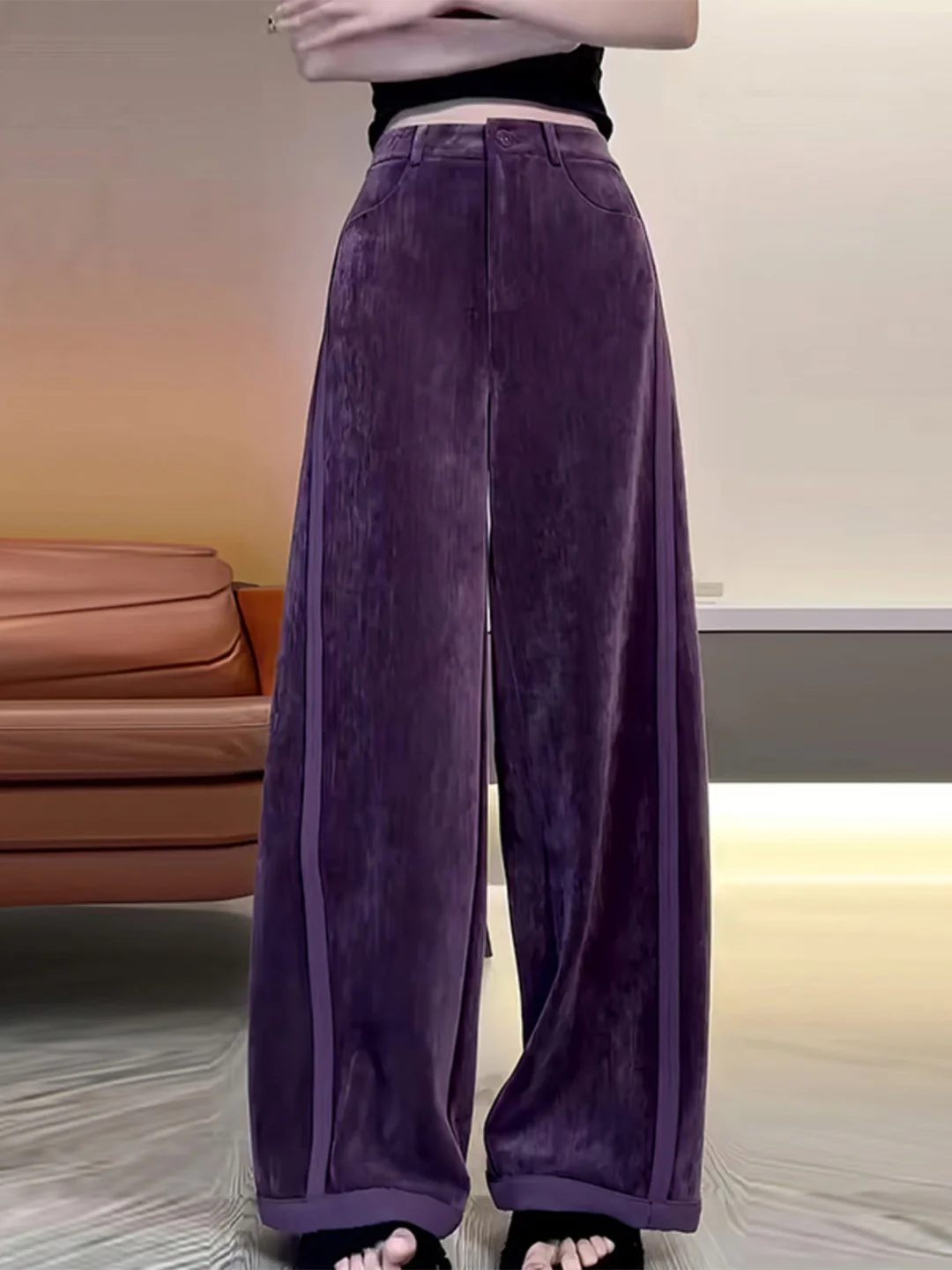 Faionable High-Waist Corduroy Wide Leg Pants Women's Loose plus Size Slimming Casual Trousers Autumn Winter New Arrival Purple
Faionable High-Waist Corduroy Wide Leg Pants Women's Loose plus Size Slimming Casual Trousers Autumn Winter New Arrival Purple