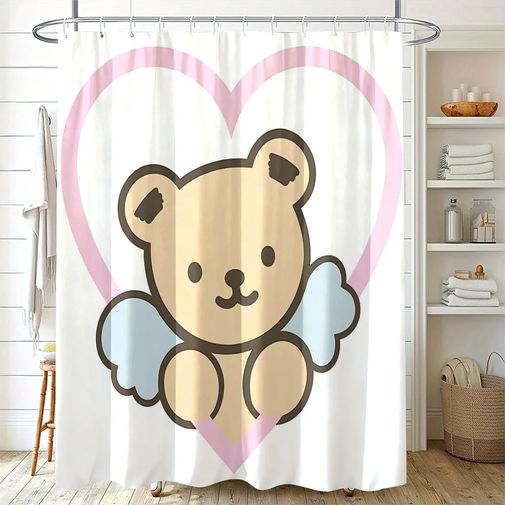 Cute Cartoon Bear Shower Curtain, Angel Wings and Heart Print, Kawaii Kids Bathroom Decor, Pastel Pink Blue Waterproof Fabric
Cute Cartoon Bear Shower Curtain, Angel Wings and Heart Print, Kawaii Kids Bathroom Decor, Pastel Pink Blue Waterproof Fabric