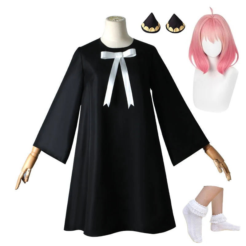 Anya Forger Black Dress Spy Family Anya Cosplay Costume Wig Hairpins Socks Comic-con Party Role Play Outfit for Children Adults
Anya Forger Black Dress Spy Family Anya Cosplay Costume Wig Hairpins Socks Comic-con Party Role Play Outfit for Children Adults