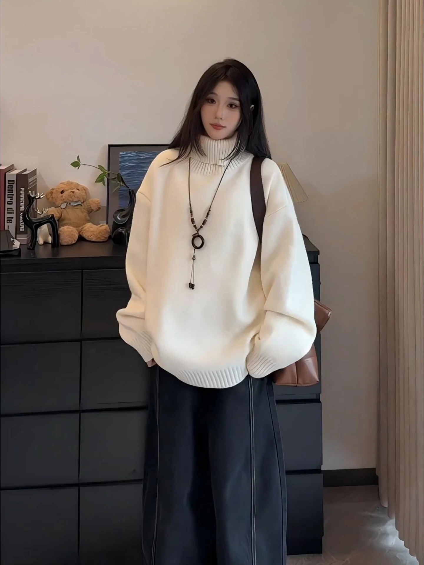 Loose Fit High Ne Knitwear Women's Sle Korean Lazy Faion White Autumn Winter Thiened Casual Outerwear Sweater
Loose Fit High Ne Knitwear Women's Sle Korean Lazy Faion White Autumn Winter Thiened Casual Outerwear Sweater