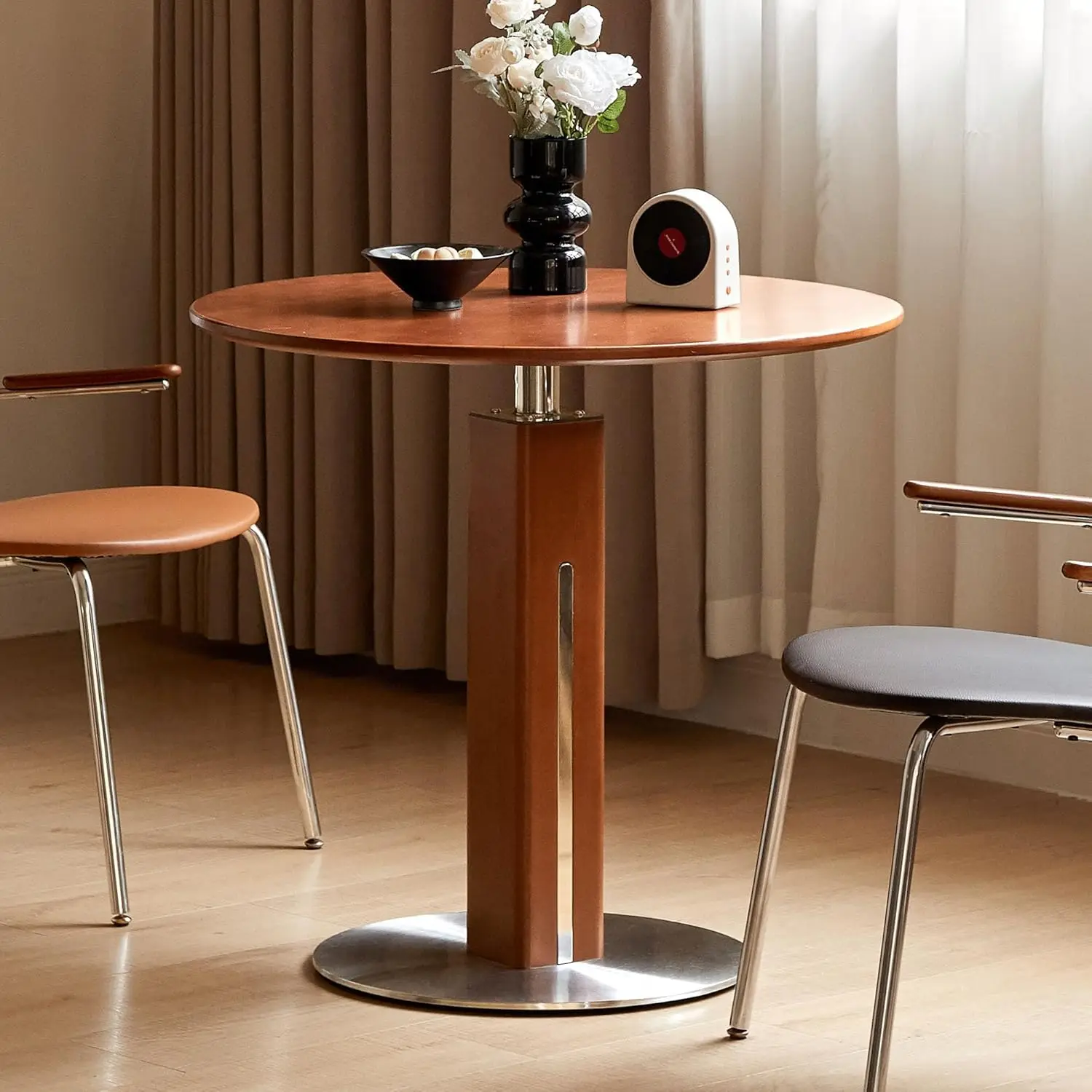 27.6" Round Solid Wood Dining Table with Steel Base Mid Century Modern Kitchen Coffee Pub, Customized
27.6" Round Solid Wood Dining Table with Steel Base Mid Century Modern Kitchen Coffee Pub, Customized